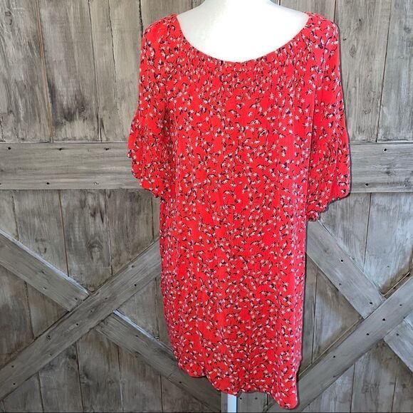 Ana Off Shoulder Floral Dress Smock Neck Flowy Sleeve Dress - Picture 2 of 8